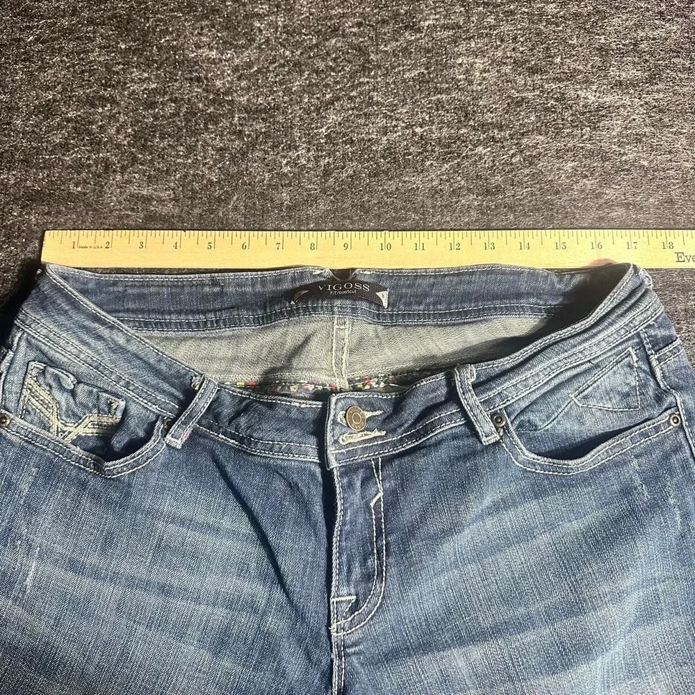 Vigoss Womens Denim Bermuda Shorts Blue Distressed Embroidered Size 16